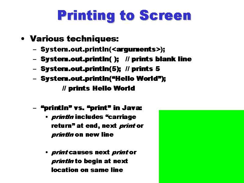 Printing to Screen